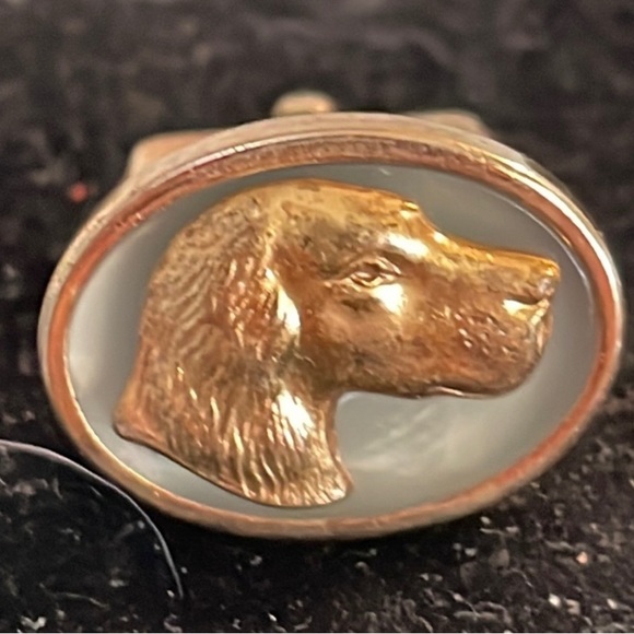 1940s-vintage signed Anson oval shaped gold plated retriever/spaniel cuff links - Picture 2 of 15